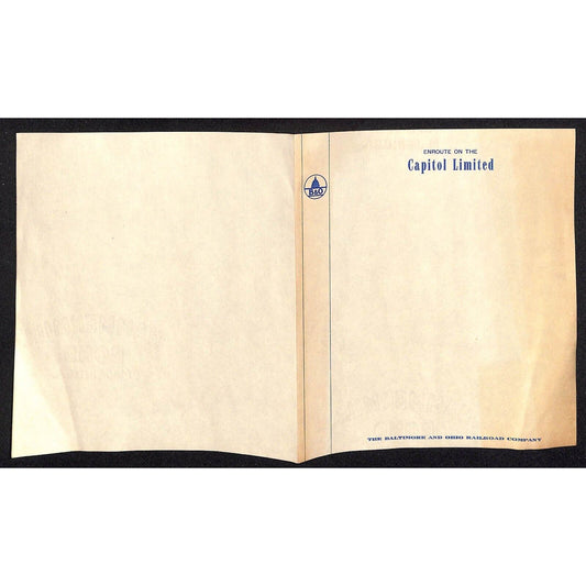 Baltimore & Ohio RR Enroute "Capitol Limited" Stationary Unused Folded Sheet