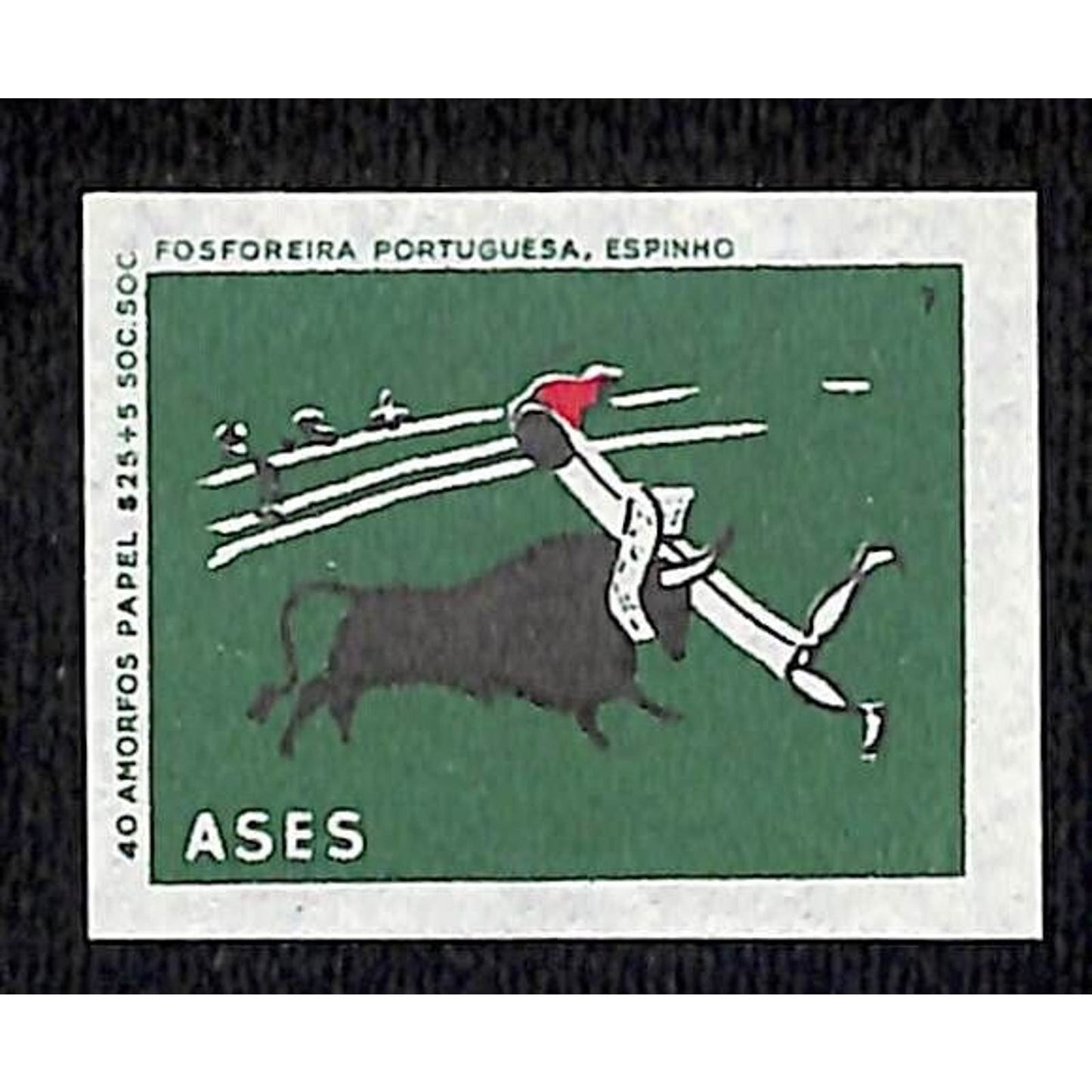 Vintage Matchbox Label Portuguese Match Stick Bullfighting c1960