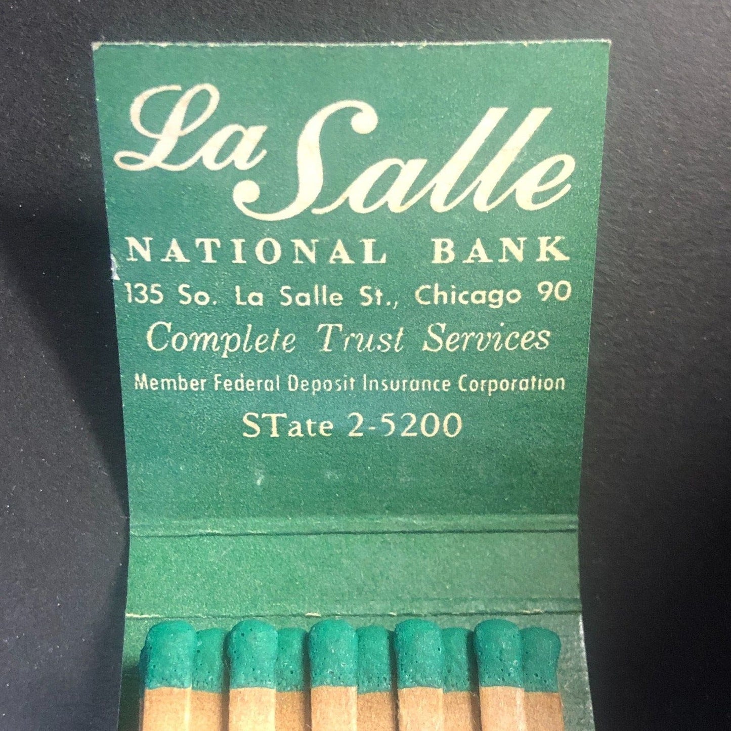 La Salle Bank Chicago Full Vintage Matchbook Foil c1960's VGC