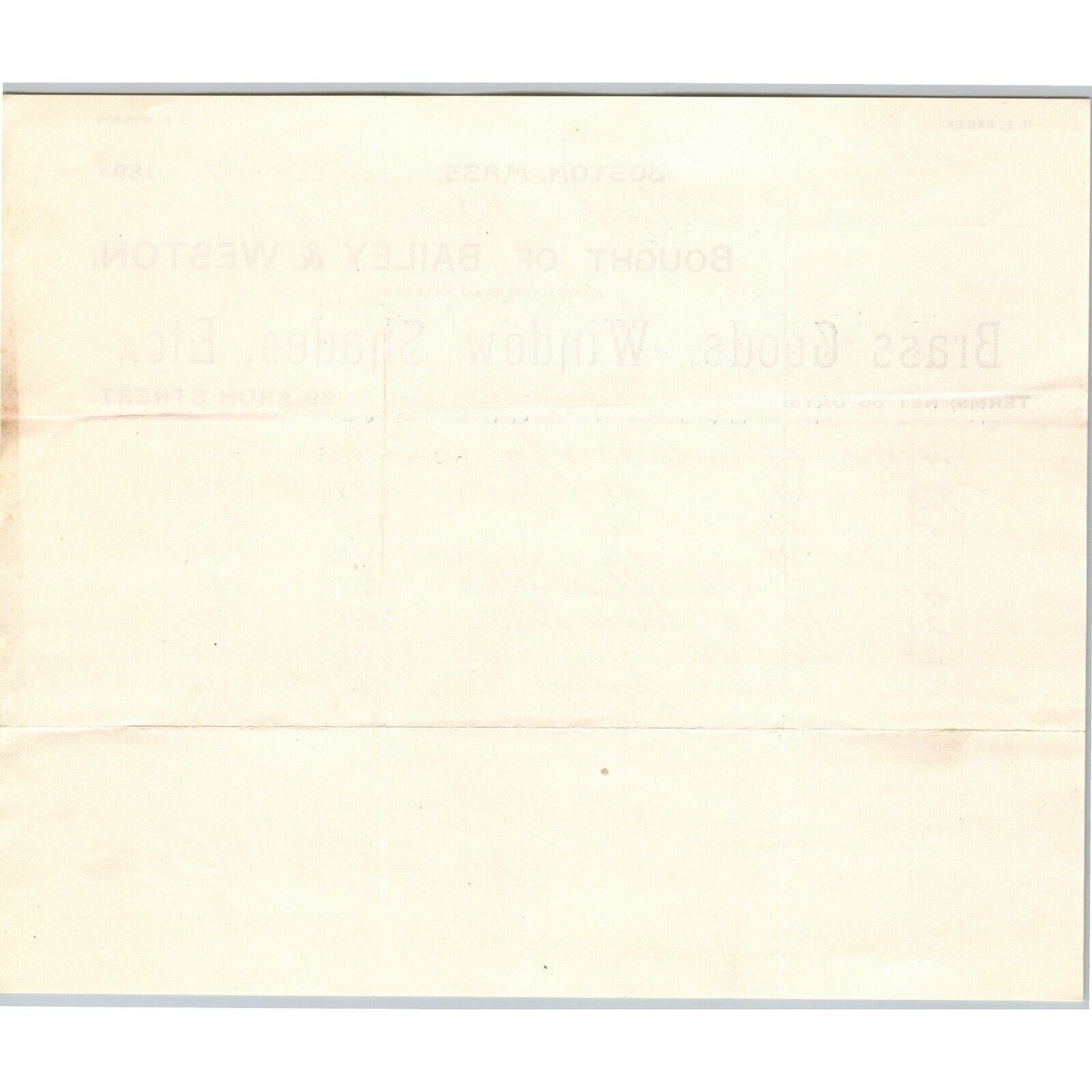 Boston, MA Bailey & Weston Brass Goods 1893 Billhead JP Marsh Bethel, VT Scarce