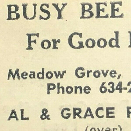 c1960's Buss Card Busy Bee Cafe Meadow Grove, NV Pittman G/F Coffee - Tiny