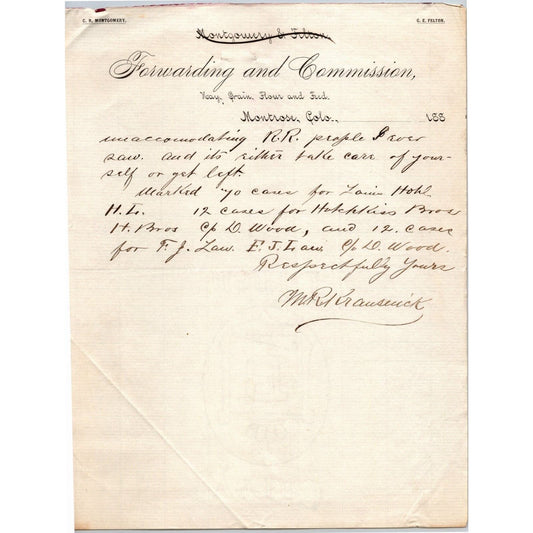 1886 Forwarding / Commission Montrose CO David Wood Transport Lines Letterhead