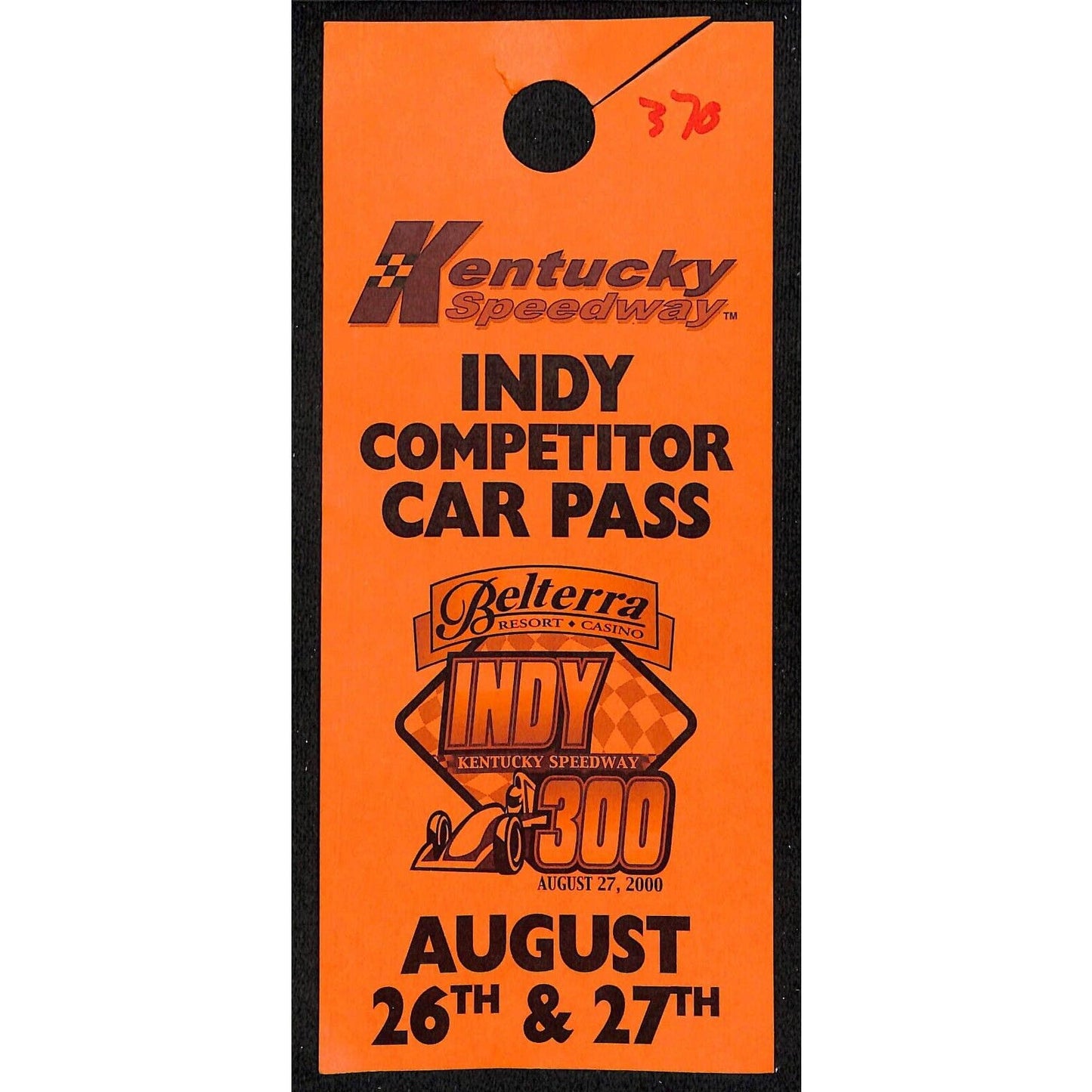 2000 Kentucky Speedway Indy 300 Belterra Competitor Car / Parking Pass - VGC