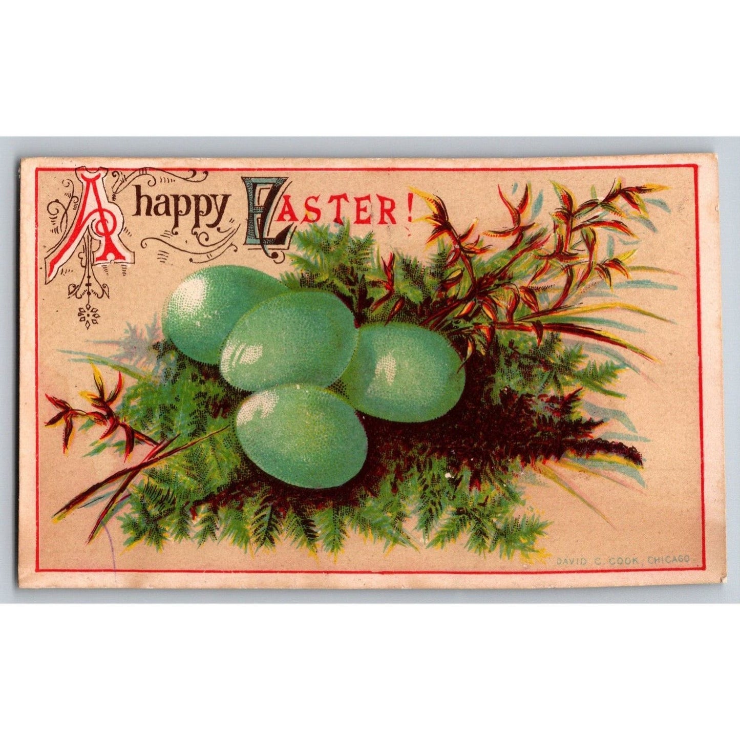 David C. Cook Sample Easter Victorian Trade Card w/ Colored Eggs