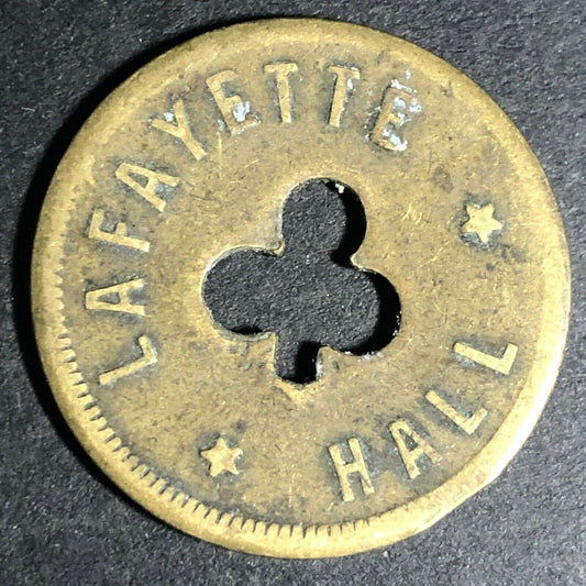24.5mm Brass Lafayette Hall (Saloon Sacramento, CA) Token Clover Shamrock (#19)