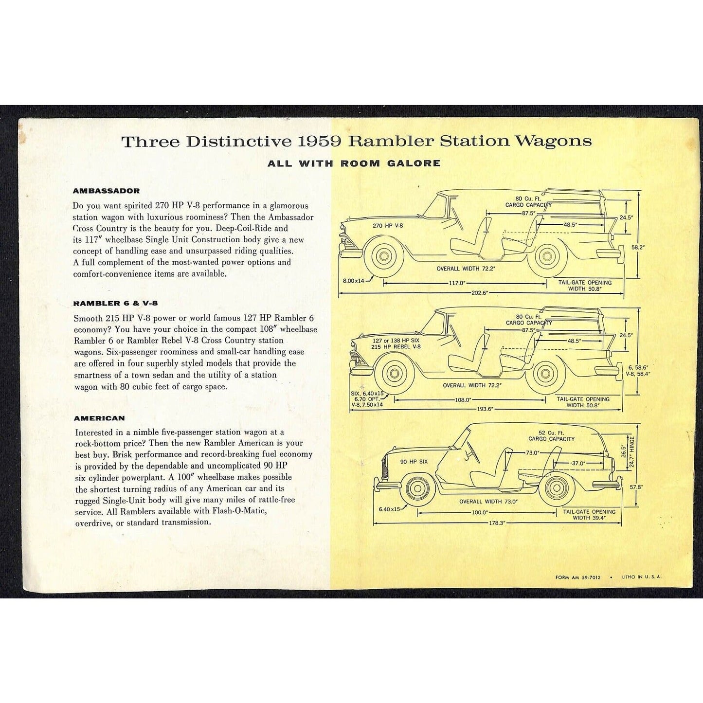 1959 Rambler Station Wagons Single Sheet Fold-Out Brochure w/ 6 Panels