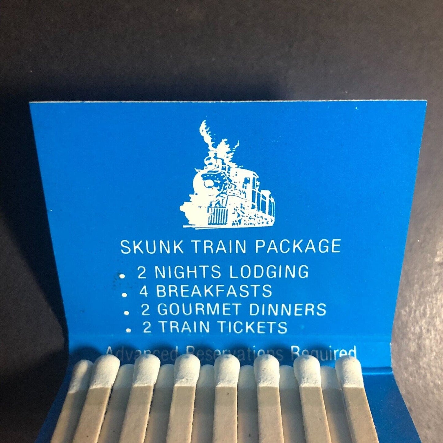 Fort Bragg, CA Tradewinds Lodge Full -1 Matchbook c1975-85 "Skunk Train Passage"