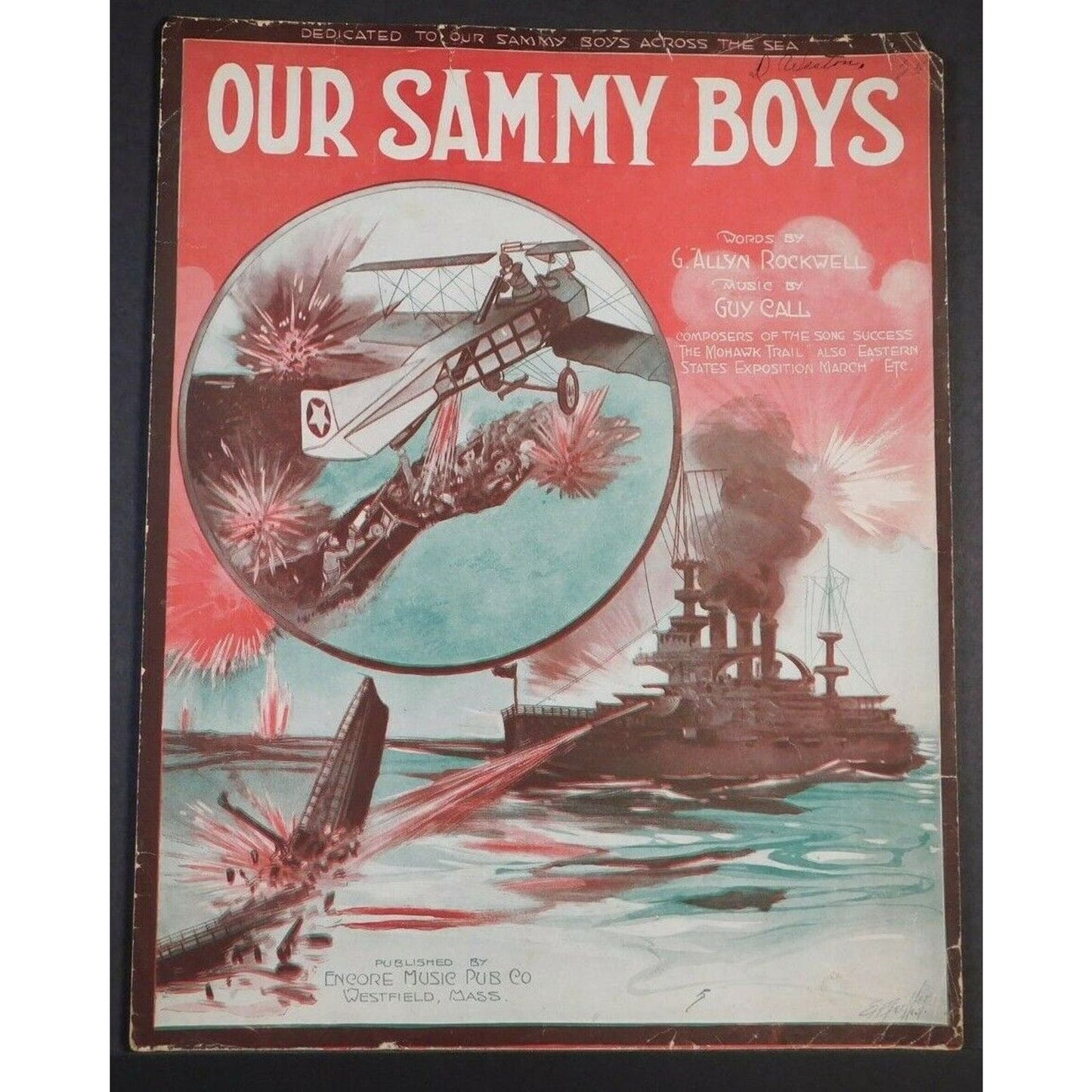 WWI Sheet Music - "Our Sammy Boys" Battleship Biplane Guy Call