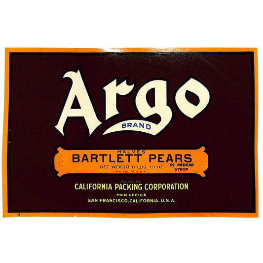 1940 Paper Can Label Bartlett Pear Halves In Medium Syrup 6 Lbs. VGC Scarce