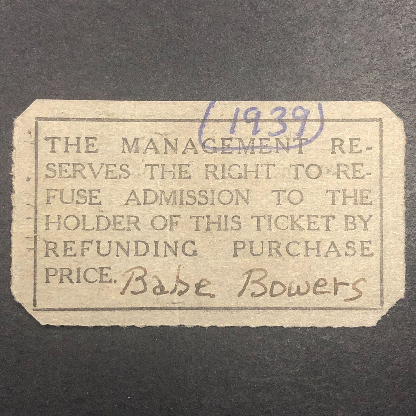 Midget Auto Racing Rain Check Ticket Babe Bowers 1939 Yellow Jacket Speedway