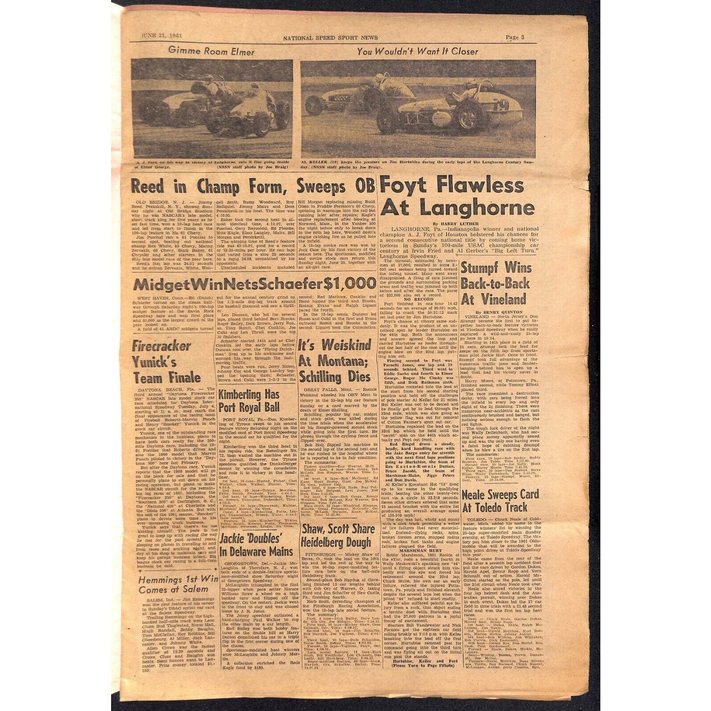 National Speed Sport News 6/21 1961 Foyt Wins Langhorne Racing 15pp VGC