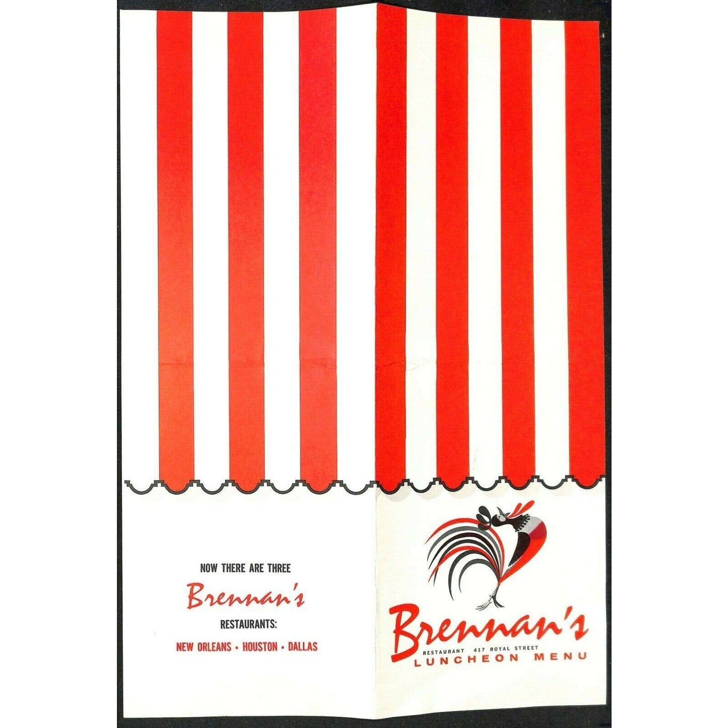 Brennan's Restaurant Menu New Orleans c1960's Breakfast Rooster