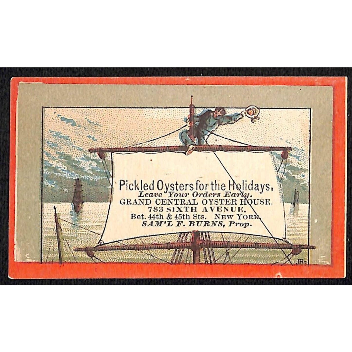 Grand Central Oyster House Victorian Trade Card 6th Ave NYC Samuel F. Burns