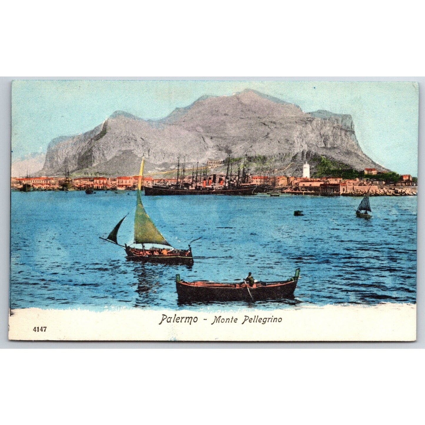 Palermo Monte Pellegrino Boats Port Postcard c1901-1907 NP