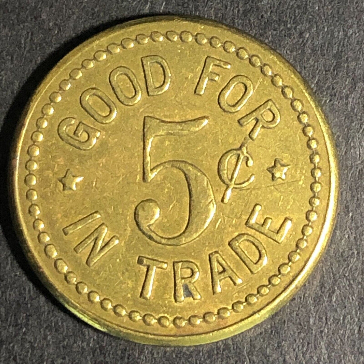 Wiley's Place -- Hillsboro Oregon G/F 5c Brass Trade Token "W" 21mm