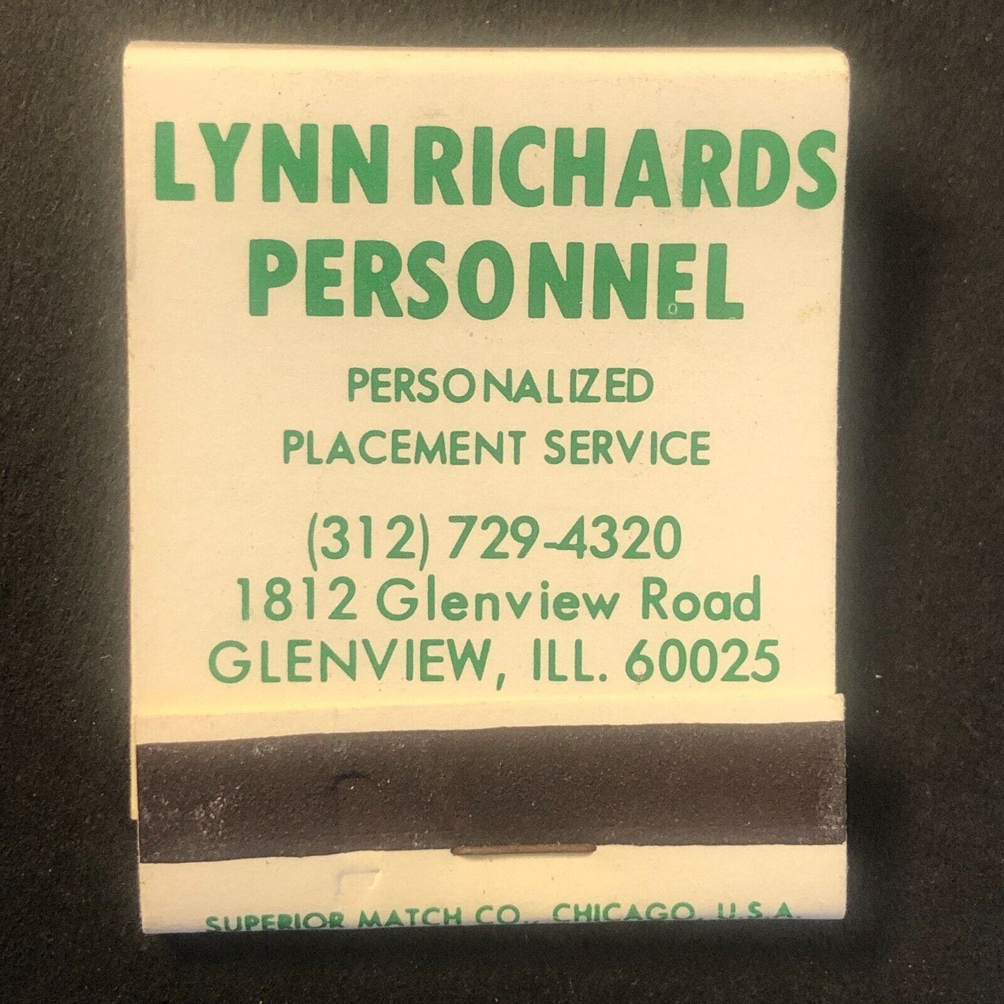 Lynn Richards Personnel Glenview Full Vintage Matchbook c1964-73 VGC
