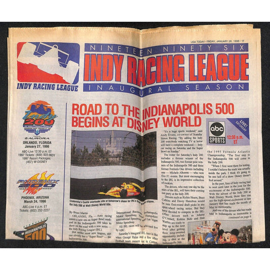 1996 Indy Racing League - USA Today Supplement Feature Newspaper Section 8pp
