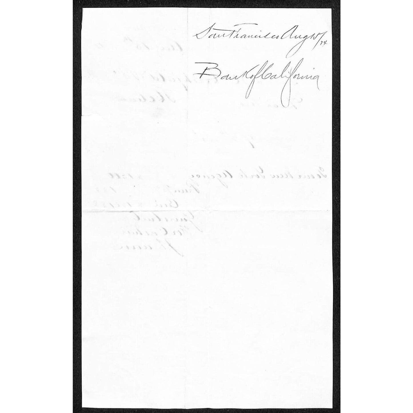 1874 Bank of California San Francisco Letterhead - L.H. Hershfield Helena, MT