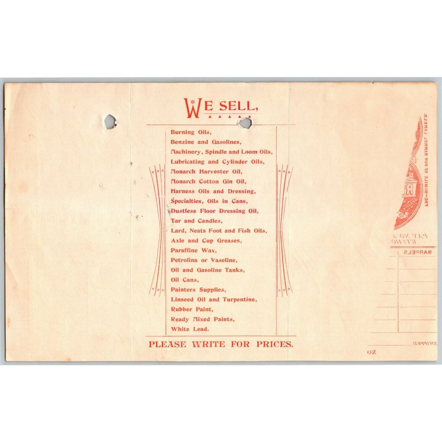 1898 Letterhead Statement -- Red "C" Oil Mfg. Co. Baltimore Ephraim Baker*