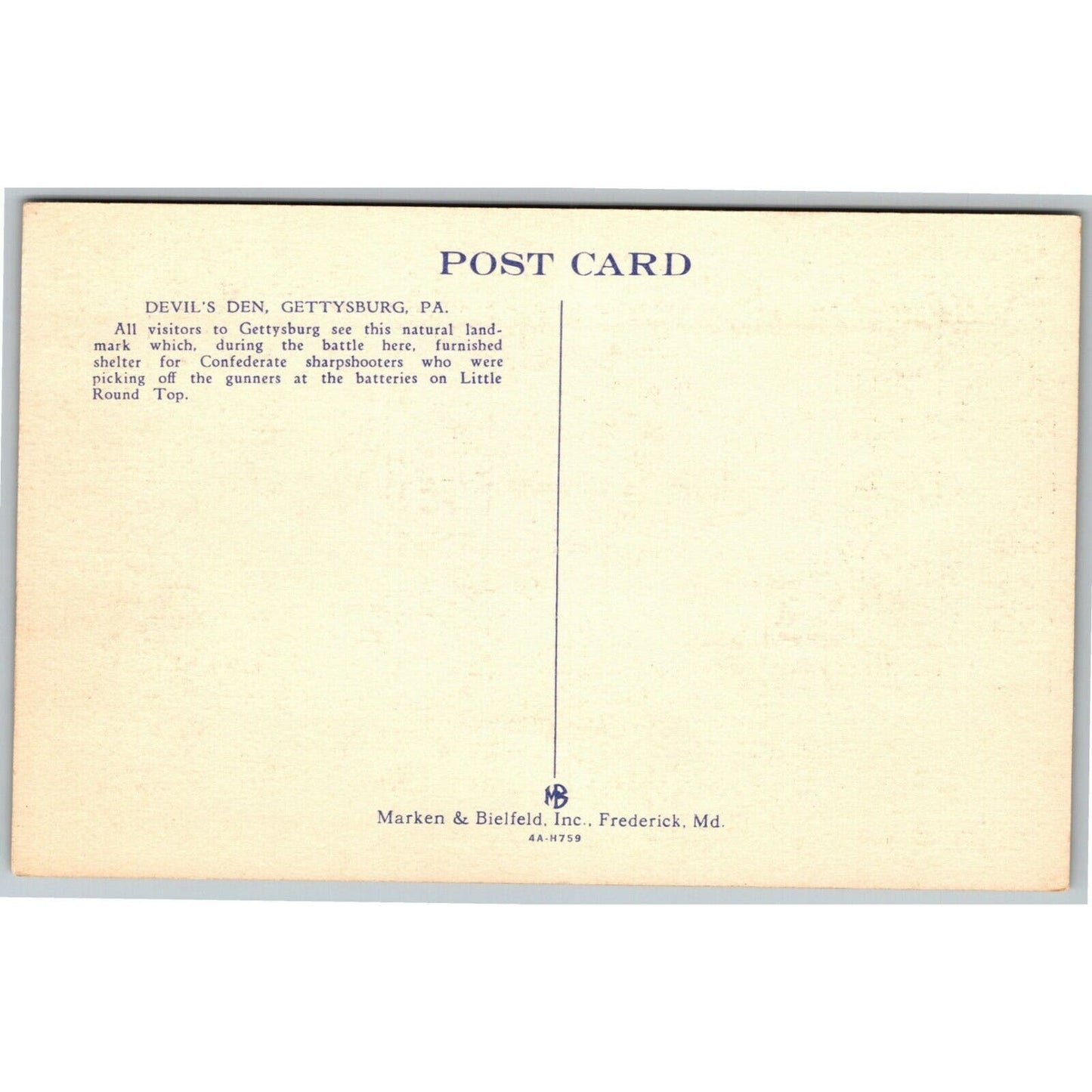 Vintage Linen Postcard Devil's Den, Gettysburg, PA UNP VGC