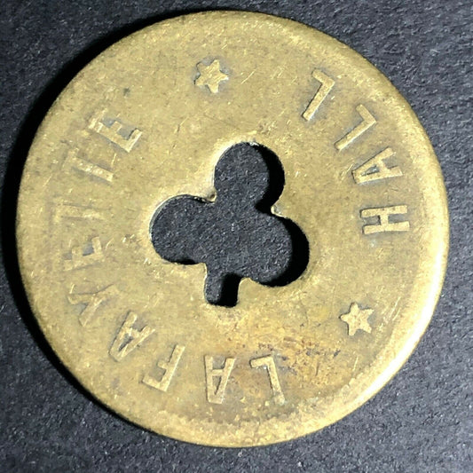 24.5mm Brass Lafayette Hall (Saloon Sacramento, CA) Token Clover Shamrock (#7)