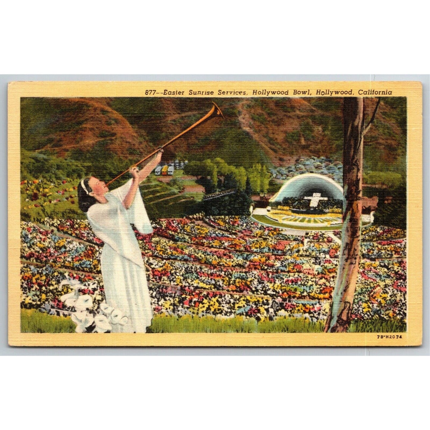 Vintage c1930-45 Linen Hollywood Bowl Postcard - Easter Sunrise Services