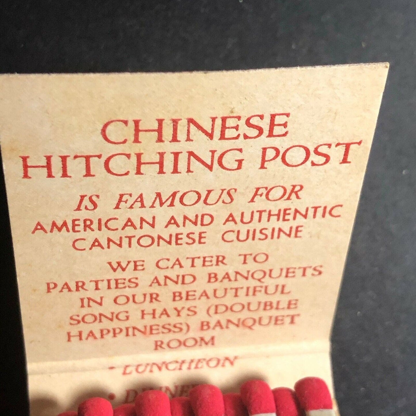 Vintage 1960's-70's Matchbook Chinese Hitching Post Restaurant Newington, CT
