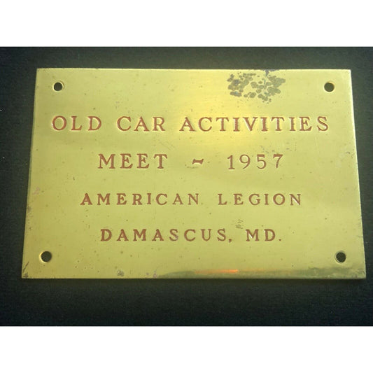 1957 Brass "Old Car Activities" Auto Club Show Meet Dash Plaque Damascus, MD