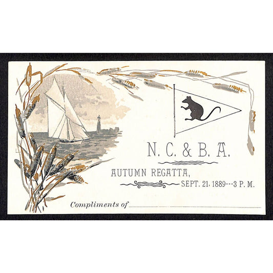 Newburgh Canoe and Boating Association 1889 Autumn Regatta Race Programme Card