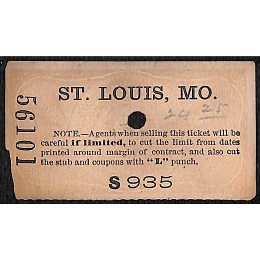 New York & Long Branch Railroad 1896 Ticket North Asbury Park / St. Louis, MO