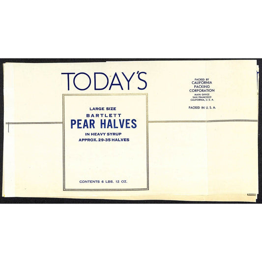 3 1941 Paper Can Labels Today's Bartlett Pear Halves - California Packing