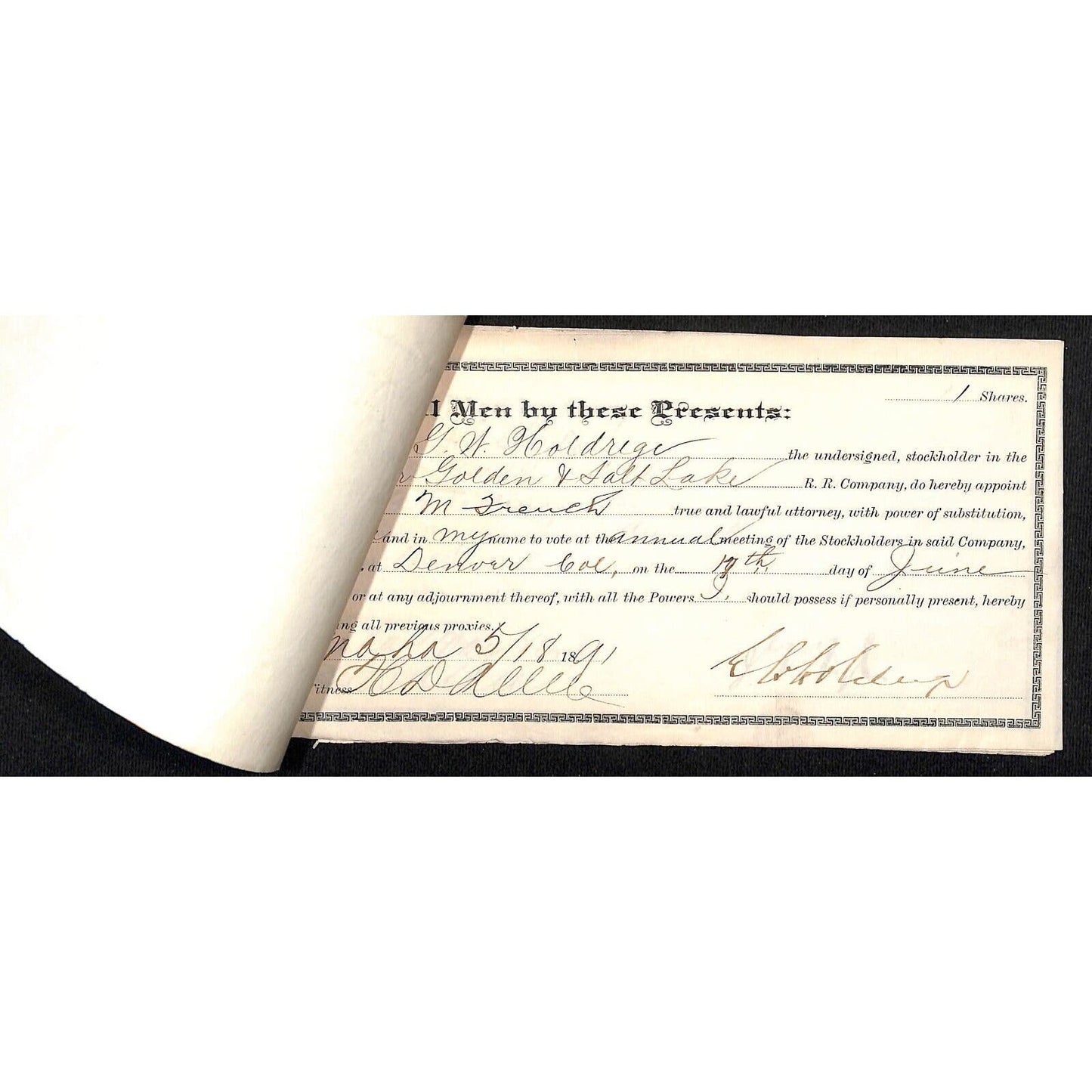 Group of 6 1891 Denver, Golden and Salt Lake Railroad 1881-1917 Stock Documents
