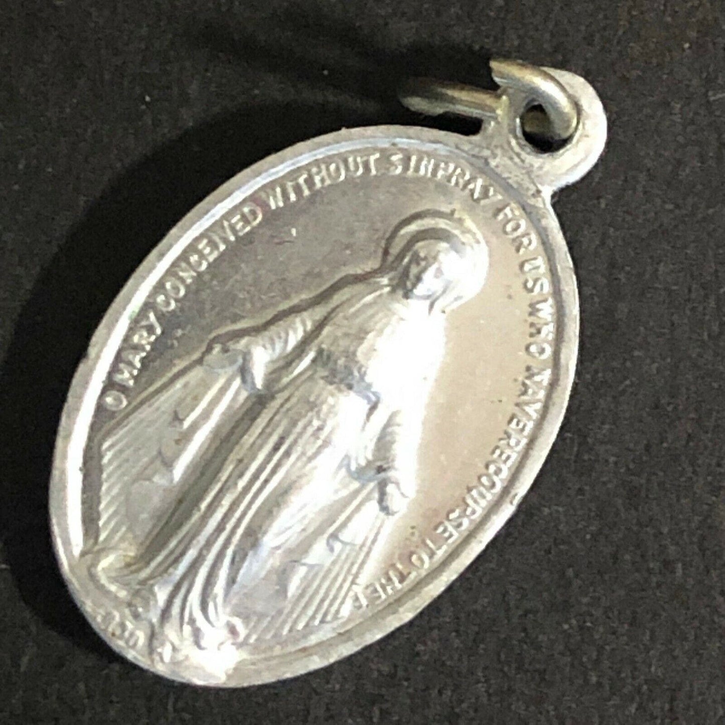 Vintage 22mm c1960's-70's Aluminum "Mary, Conceived Without Sin..." Pendant