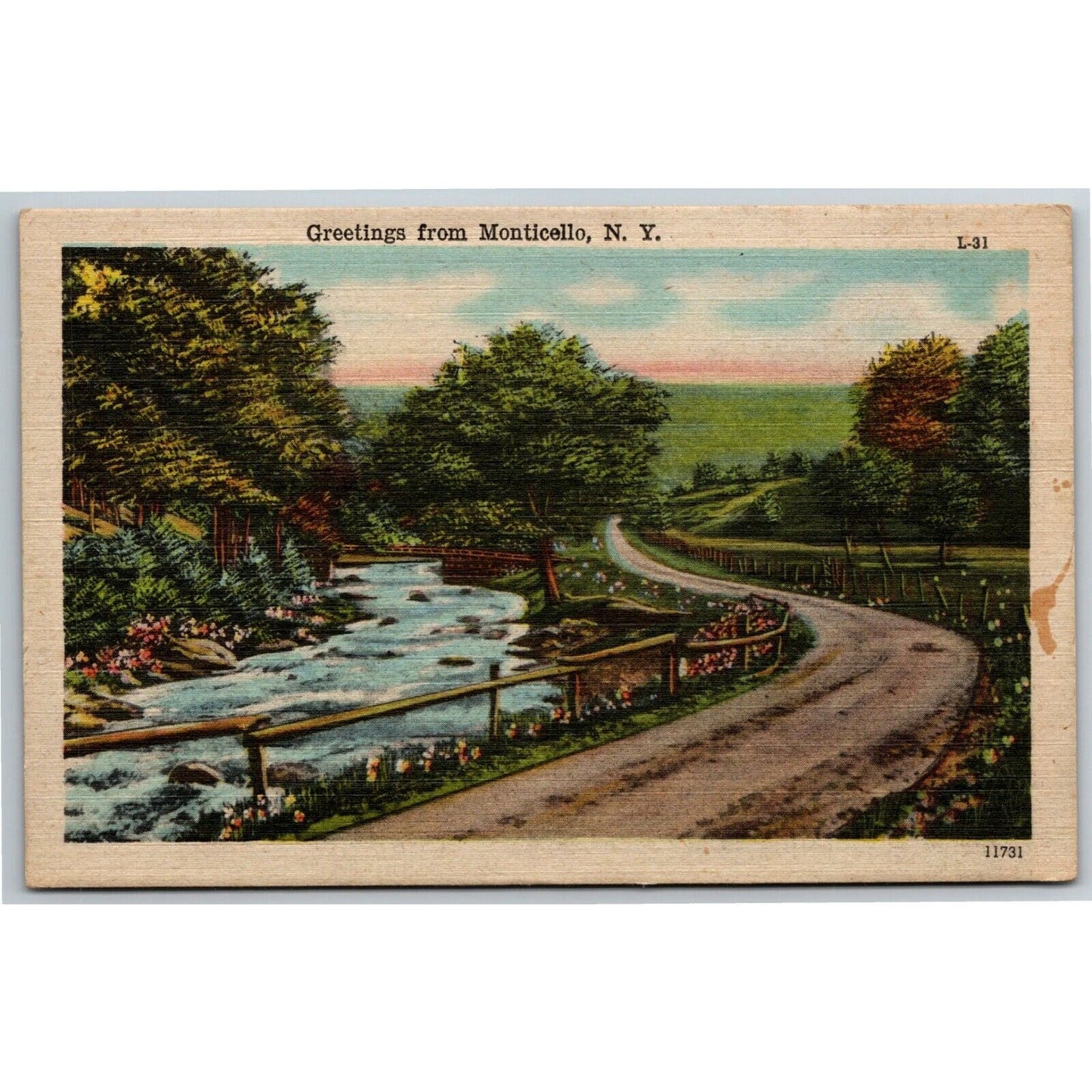 Vintage Linen Postcard Greetings From Monticello, NY Unposted