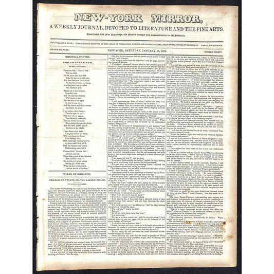 New-York Mirror Weekly Journal Literature Fine Arts Newspaper 1/19/1839