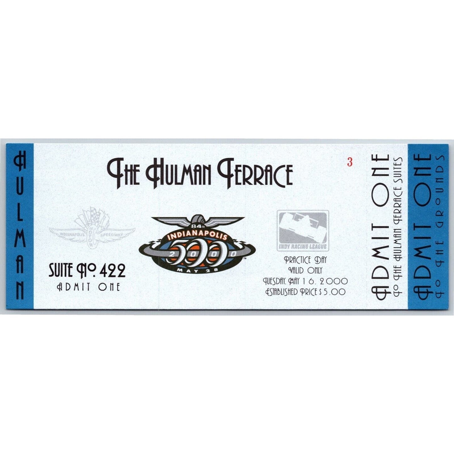 2000 Indy 500 Practice Day Hulman Terrace Unused Ticket Indianapolis #3