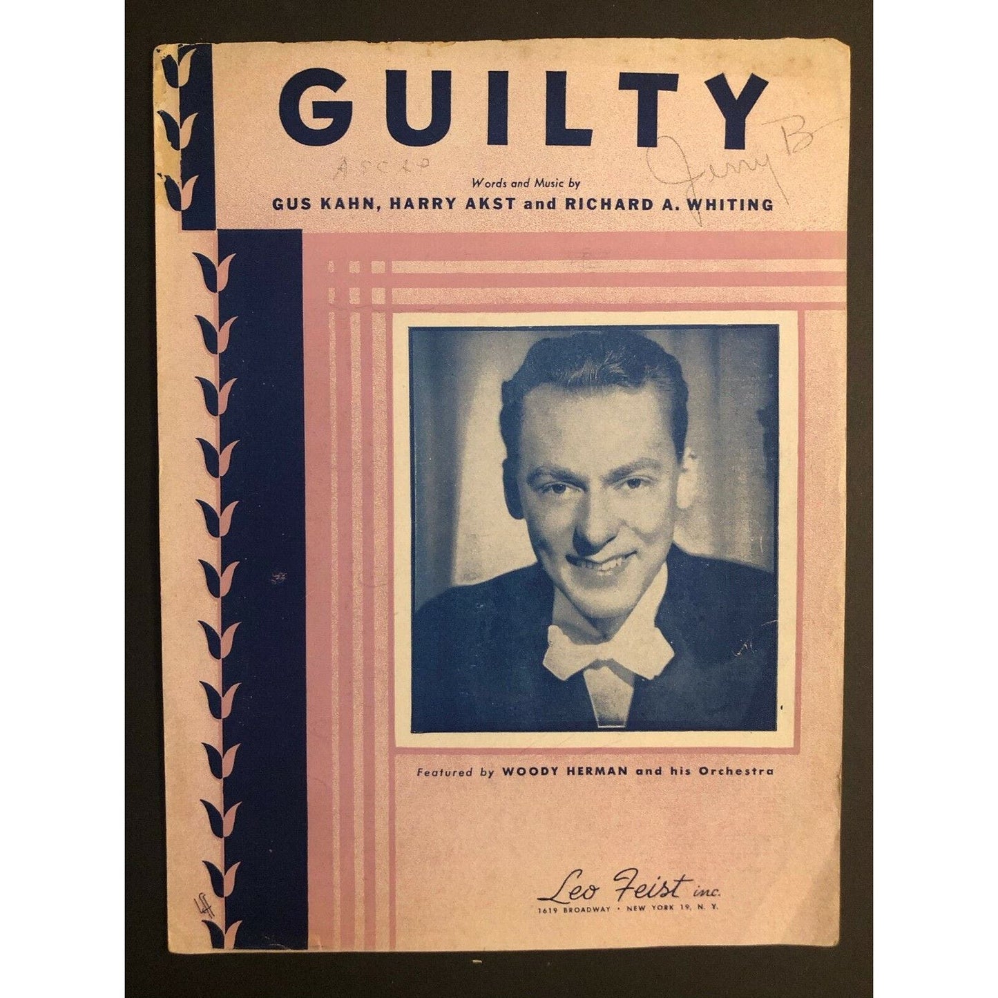 Vintage 1940's Sheet Music "Guilty" Gus Kahn, Harry Akst and Richard Whiting