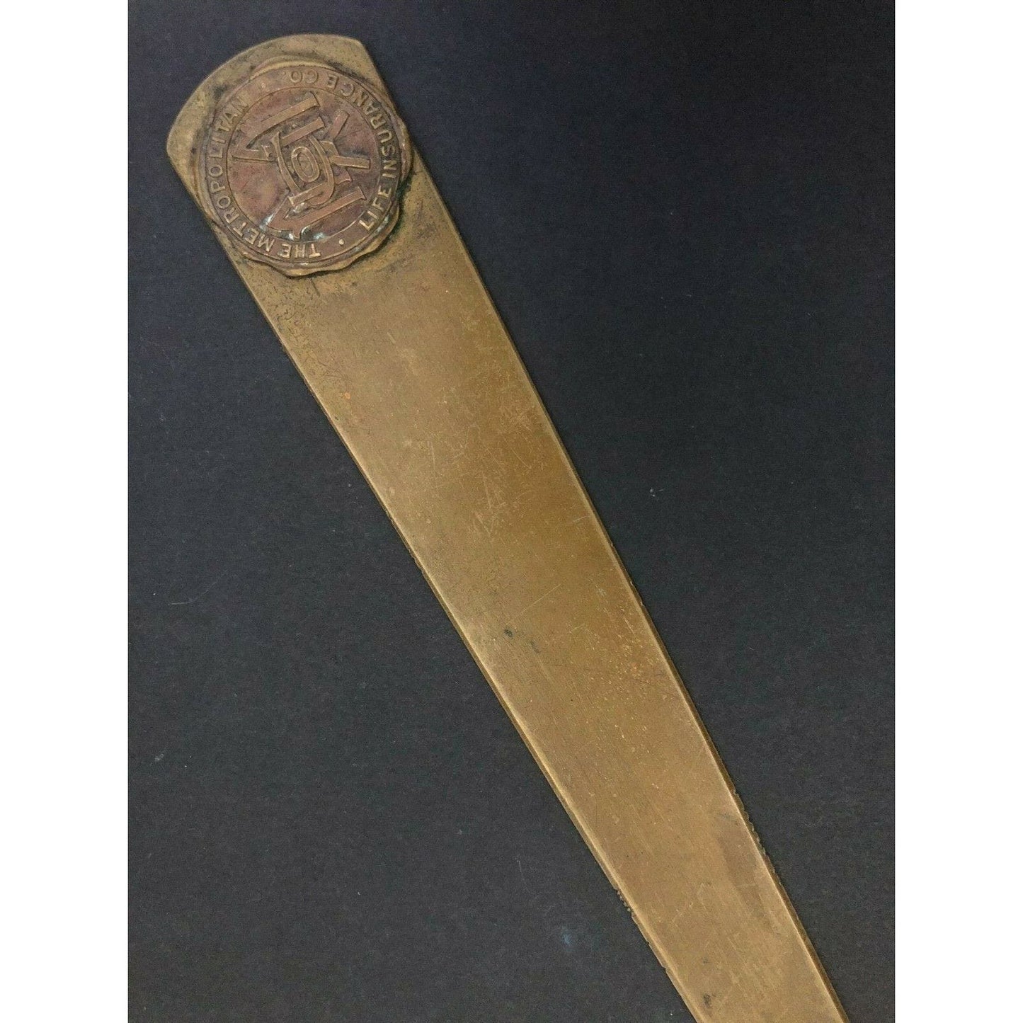 c1920' 8 1/2" Metropolitan Life Insurance Metal Brass Advertising Letter Opener
