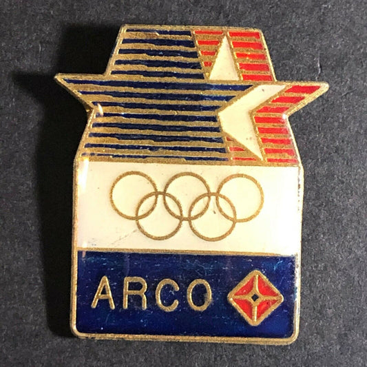 1984 ARCO Los Angeles Olympics Enameled Lapel Pin - Rings / Stars