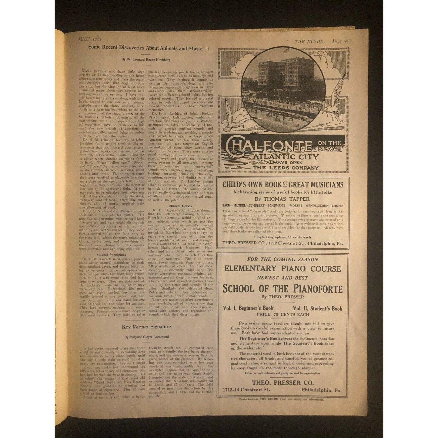 Vintage 1917 Sheet Music Magazine "The Etude" 60+ pages Uncle Sam Bugle