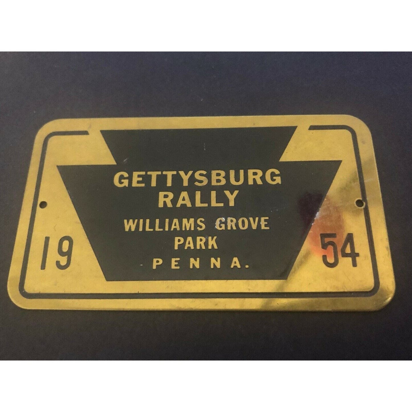 1954 Brass Metal Gettysburg Rally Auto Club Show Dash Plaque Williams Grove PA