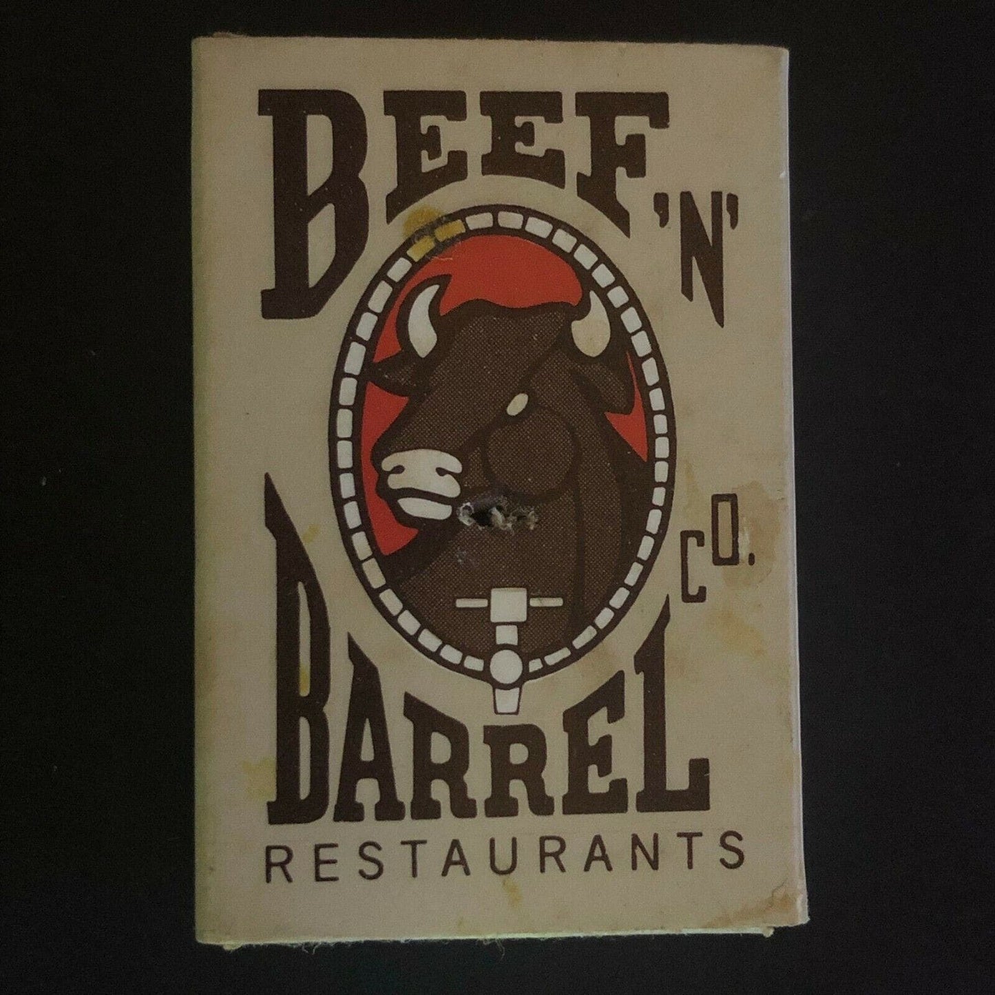 c1970's-80's Wooden Matchbox Matchbook "Beef N' Barrel Restaurant" Houston, TX