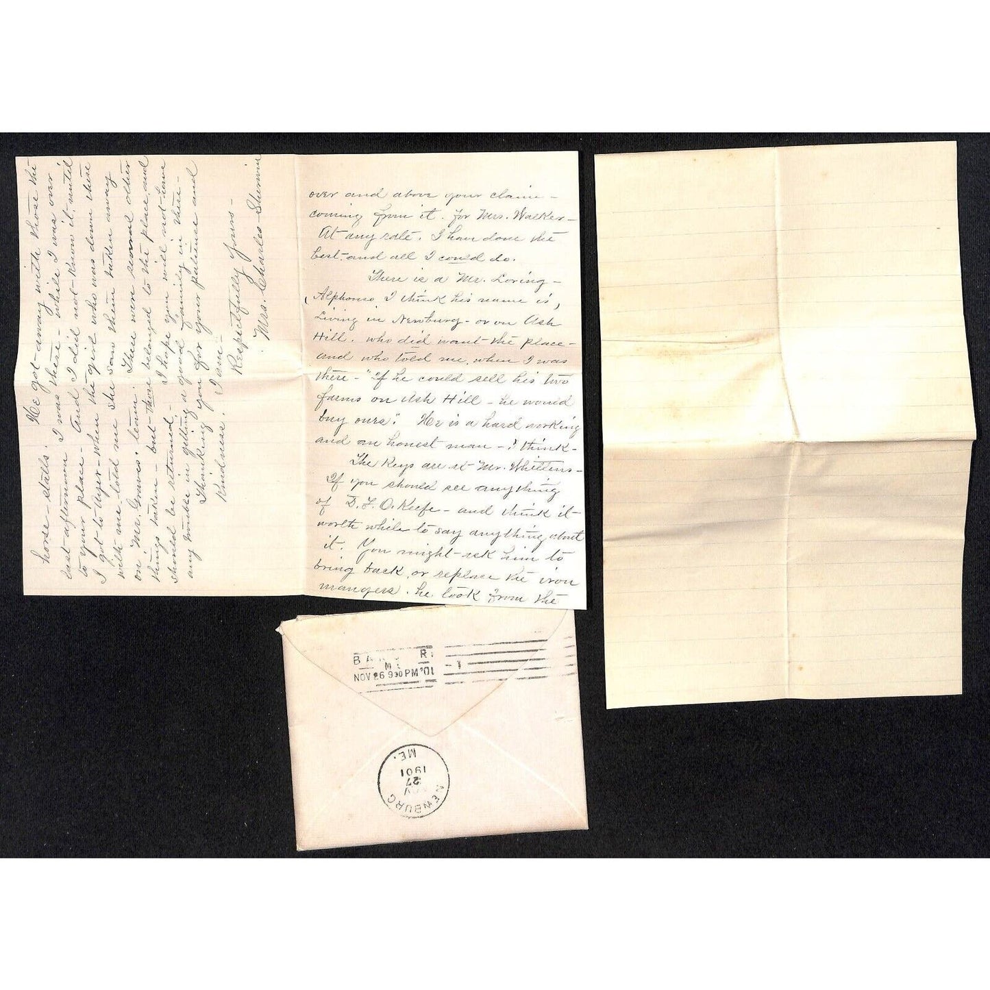 Newburgh, ME Amos W. Knowlton* 1901 2 ALS Letters re: Deed & Selling Property