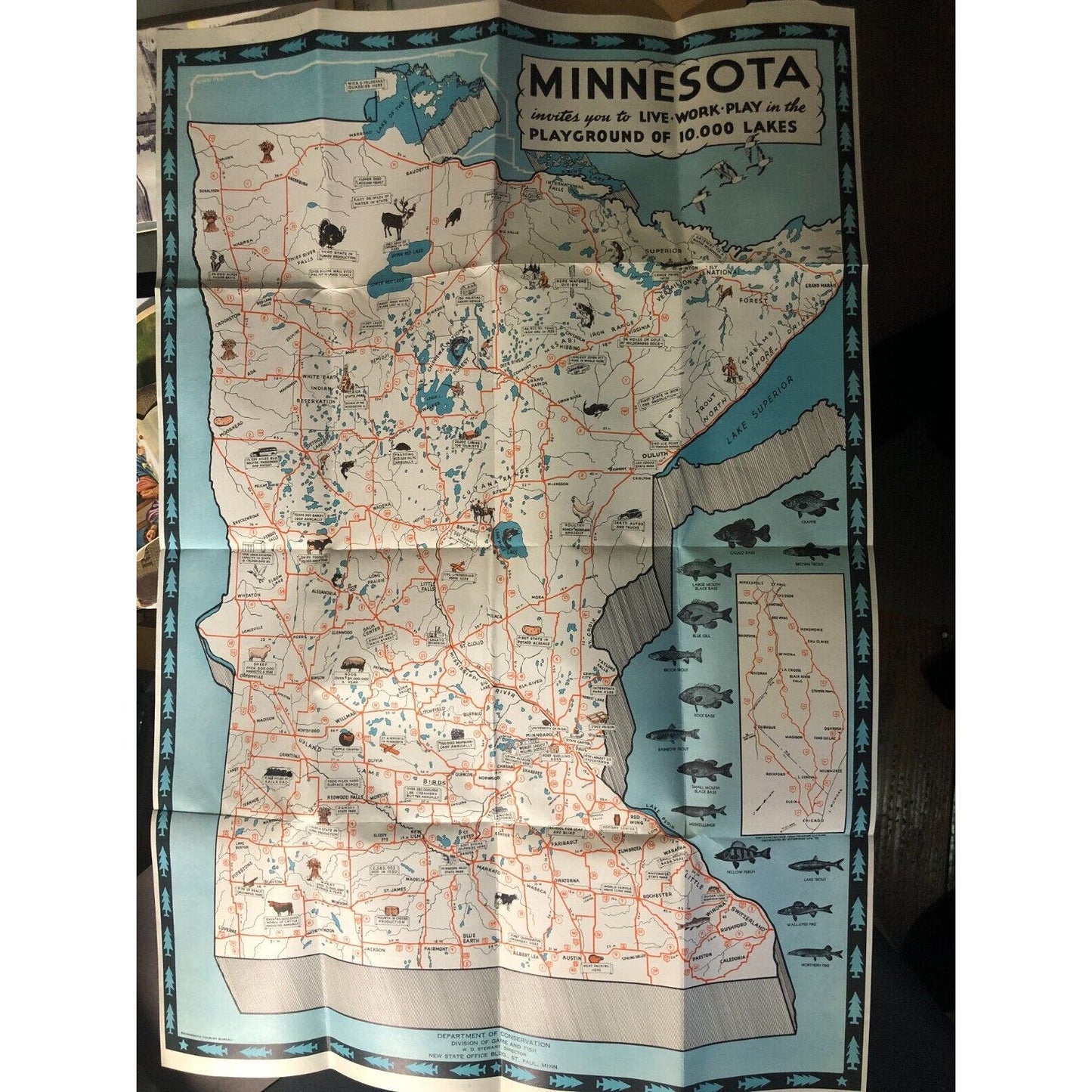 Minnesota "Where Dreams Still Come True" Map c1934 VGC Chicago World's Fair*