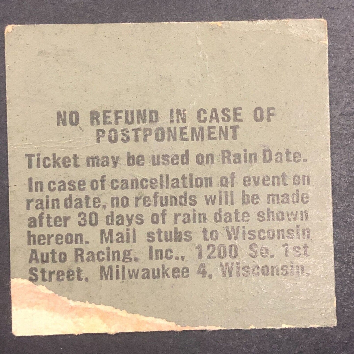 Auto Racing Ticket Stub 6/5 1960 State Fair Park Wisconsin