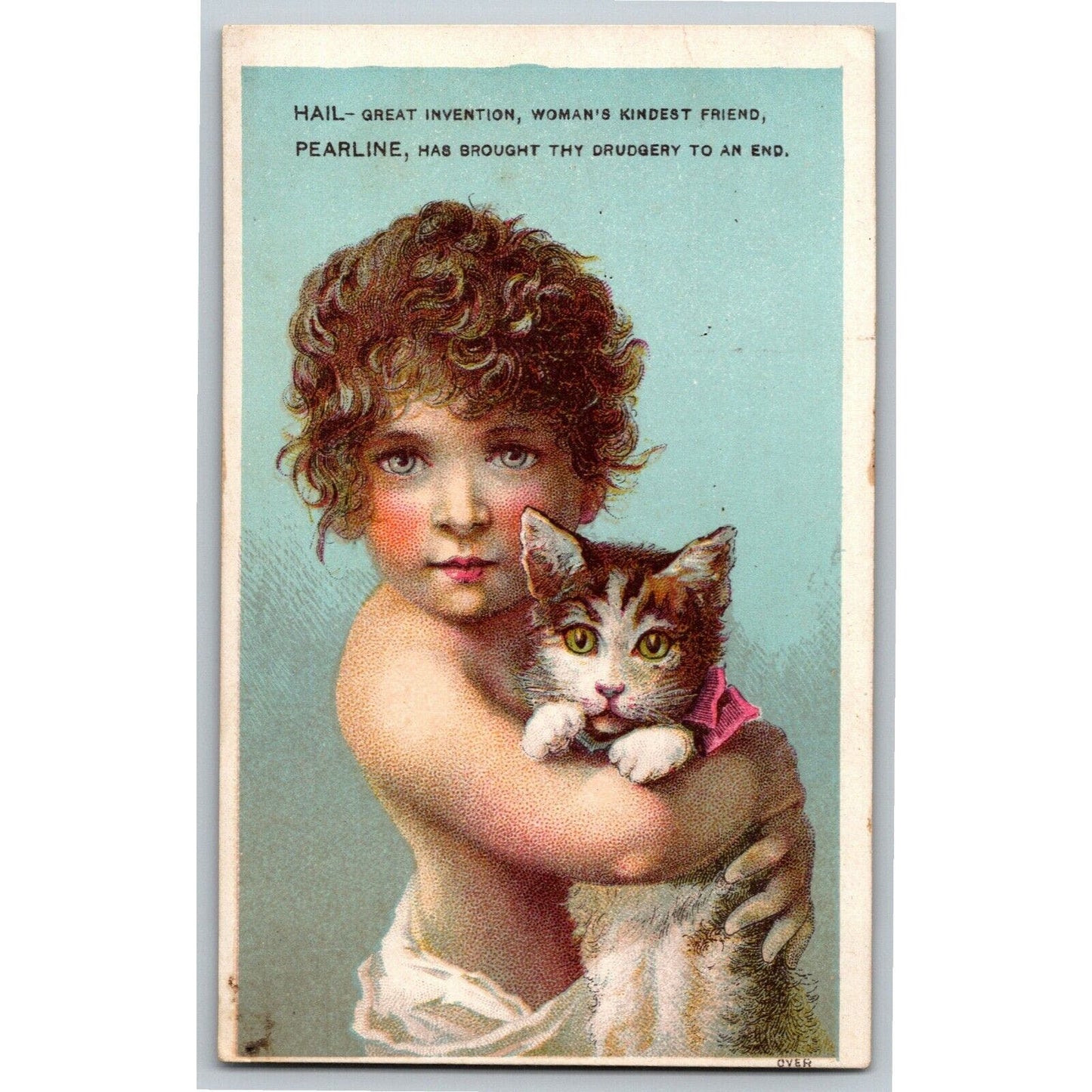 Girl Holding Cat Kitten Pearline Soap Victorian Trade Card