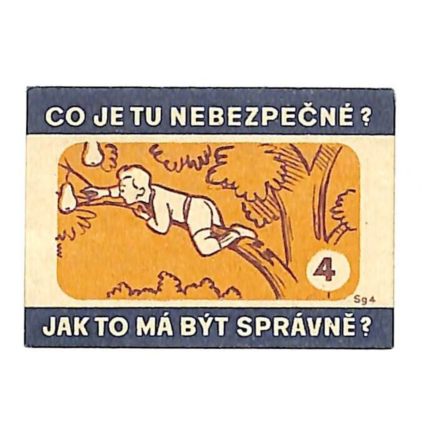 Vintage Czech Matchbox Label What Is Dangerous Here? Series Boy in Tree