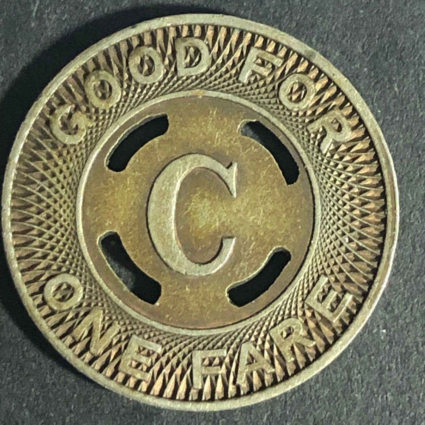 Canton City Lines Inc. "C" G/F One Fare Brass Transit Token -- 22.69mm