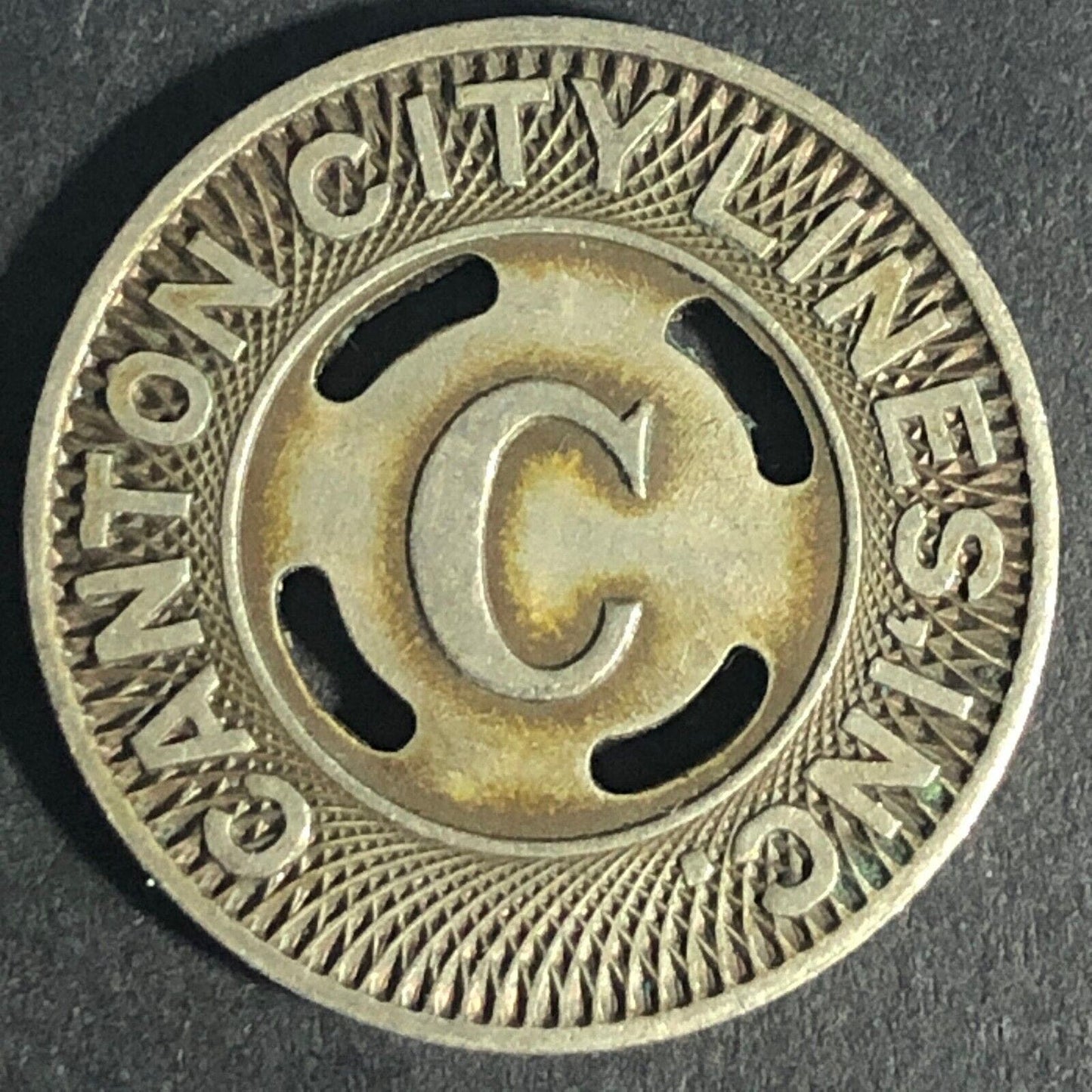Canton City Lines Inc. "C" G/F One Fare Brass Transit Token - 22.73mm
