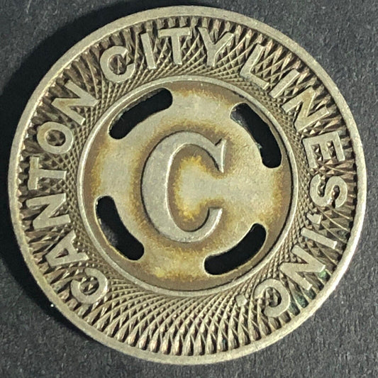Canton City Lines Inc. "C" G/F One Fare Brass Transit Token - 22.73mm